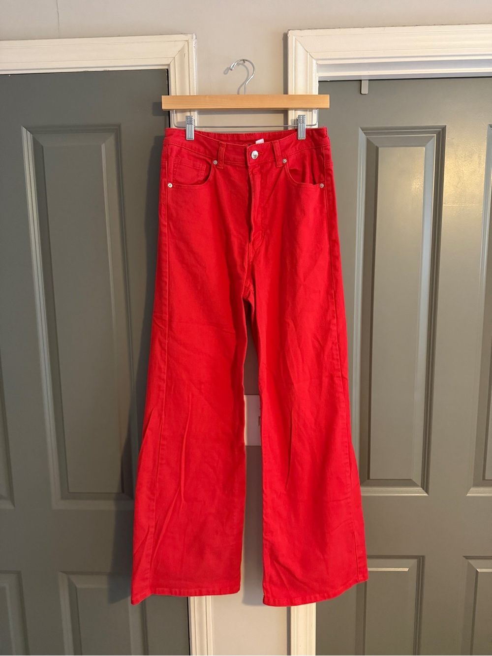 H&M Red High-Waist Wide-Leg Jeans